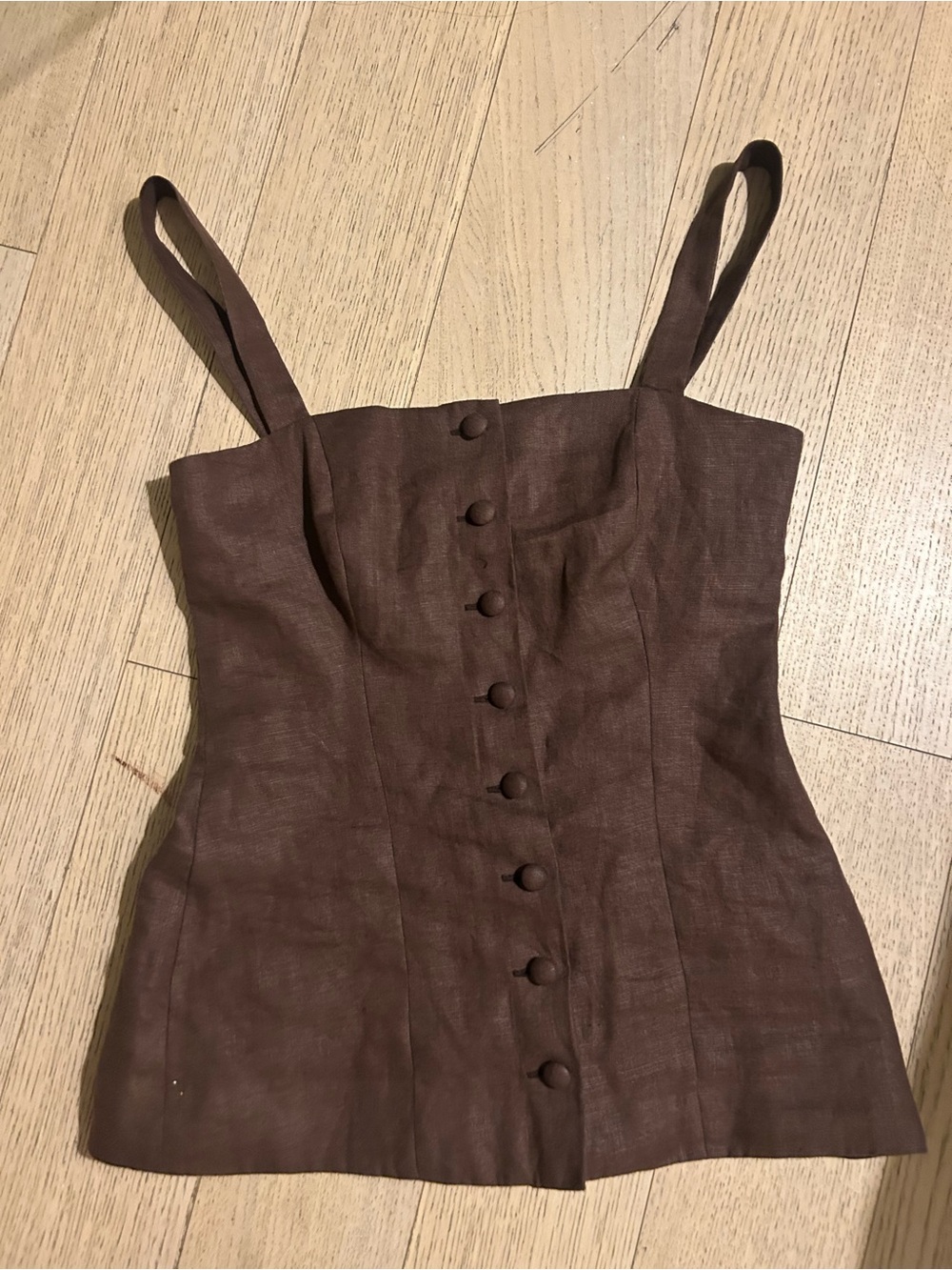 Faithfull the Brand Brown Button-Front Linen Cami